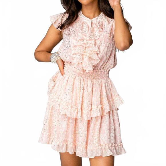 Buddy Love Dresses & Skirts - Buddy Love Pink Bubble Bath Astrid Tiered Ruffle Front Mini Short Dress- Size XS